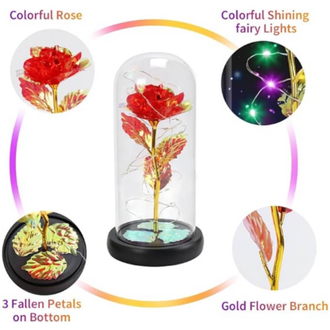 Artificial rose in glass dome